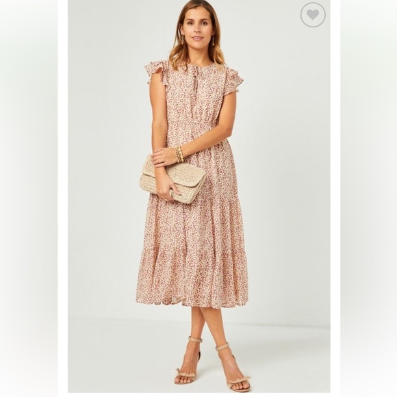 entro Dresses & Skirts - Entro cream floral print tiered midi dress size small